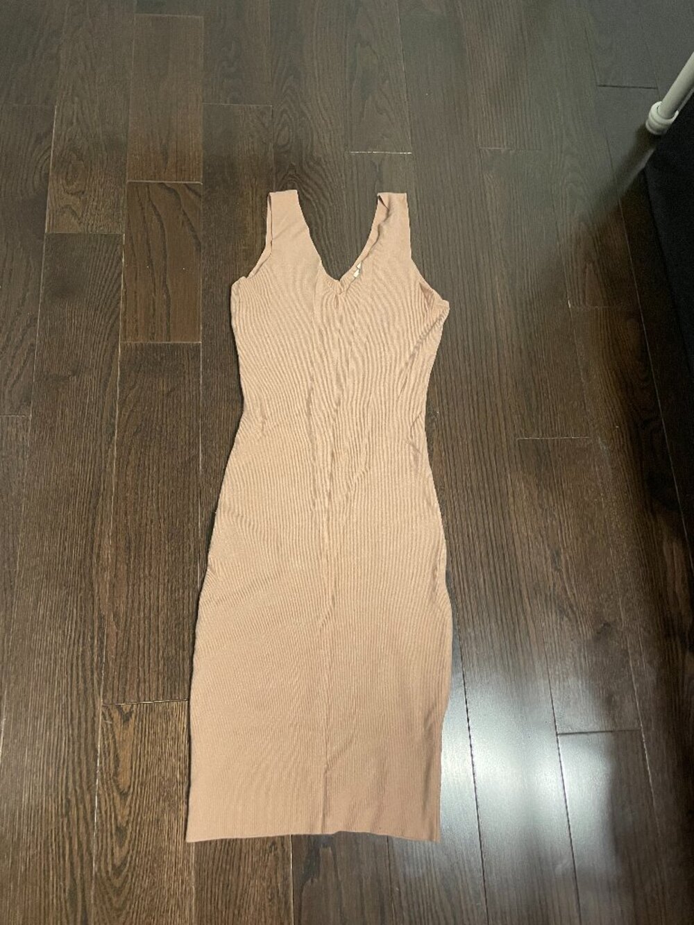 Moocci Ribbed Knit Nude Midi Dress